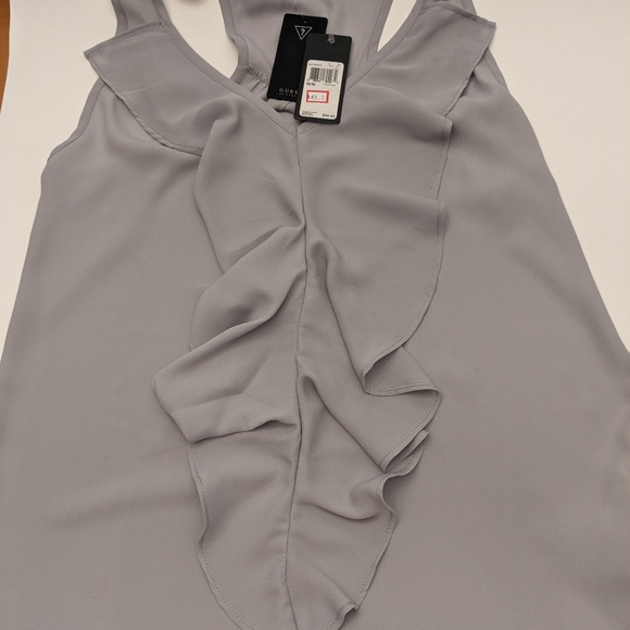 Guess Light Gray  Tank Top Ruffle Detail Women's Size M NWT - Picture 7 of 9